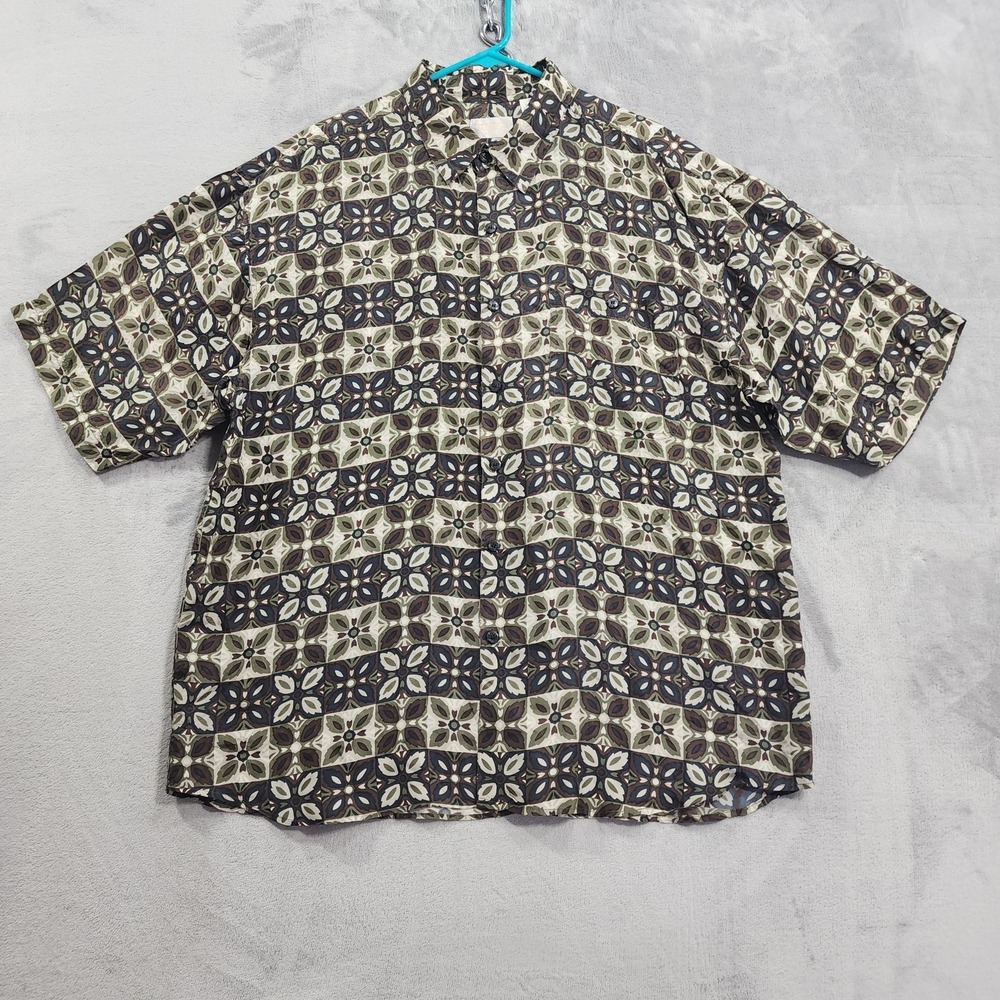 Vintage Summa Shirt Mens XL Multicolor Geometric Silk Button Front Short Sleeve